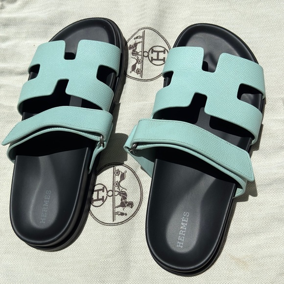 Hermes Womens Chypre sandals Blue Crystal